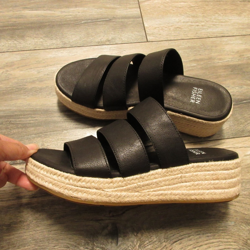 Eileen Fisher Mayla Tumbled Espadrille Sandals 6 Wedge Minimalmist Strappy
